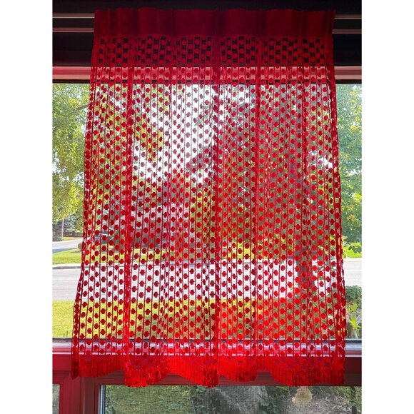 Vintage 70s net woven curtain, red mesh panel, price for each, 3 sizes available - Picture 3 of 9